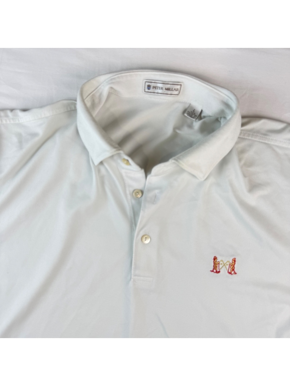 Peter Millar White Polo Shirt Embroidered Logo, Size Large Mens PERFORMANCE Golf
